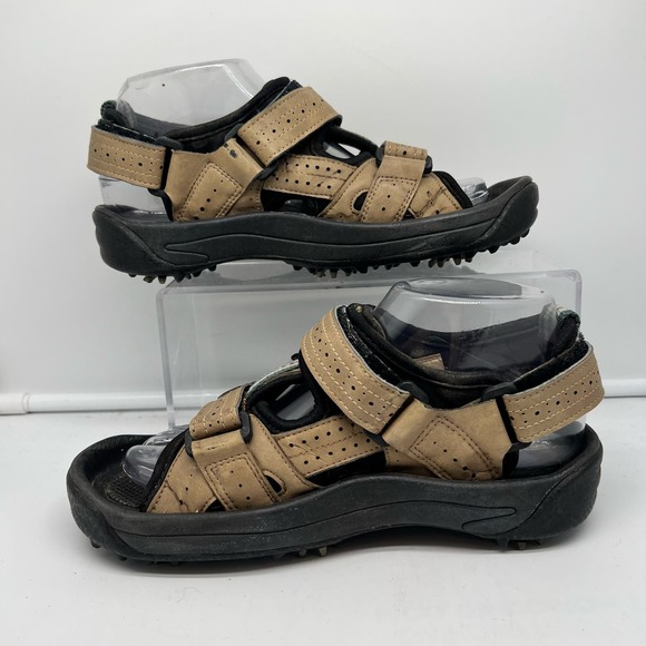 Footjoy Sandals Mens 6 Cooljoys Golf Tan Beige Leather Adjustable 48786 - Picture 2 of 9